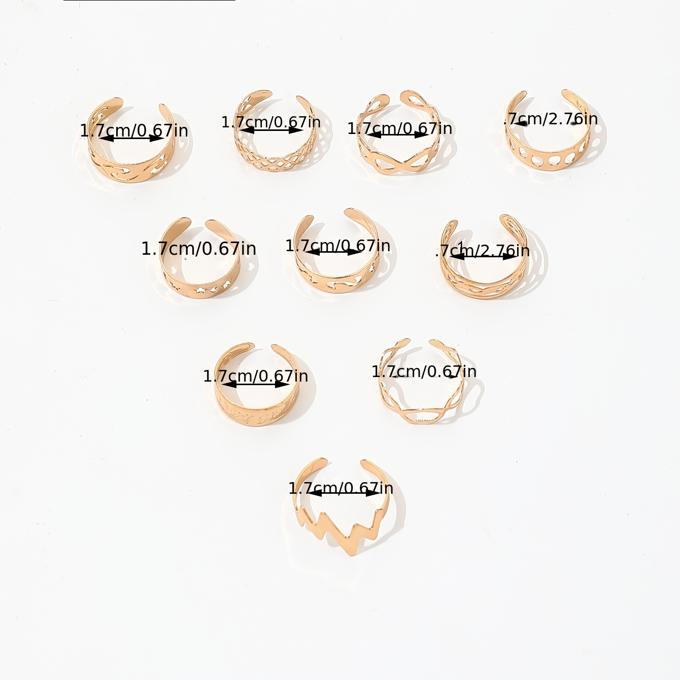 10pc Open-ended Iron Hoop Toe Ring Stacking Set